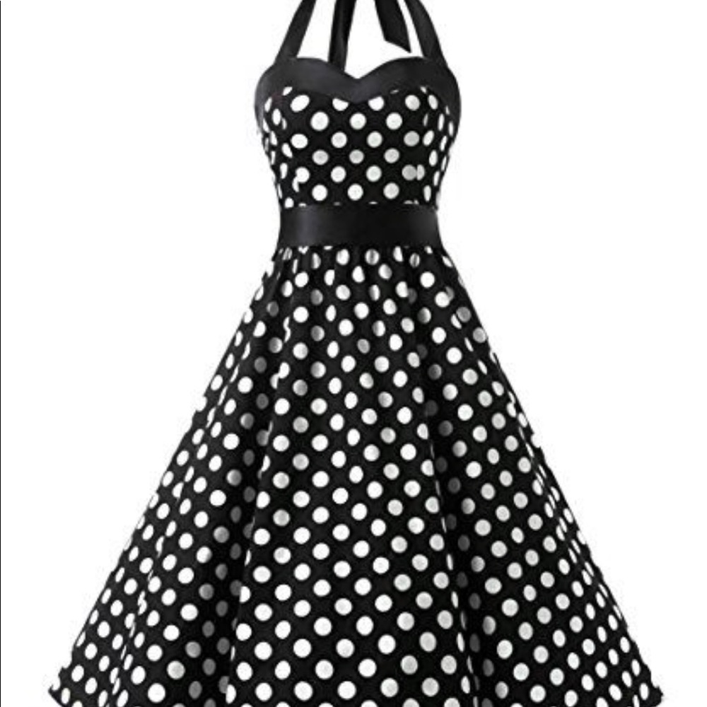 Poka Dot dress Vintage Audrey Retro Black White Cocktail style